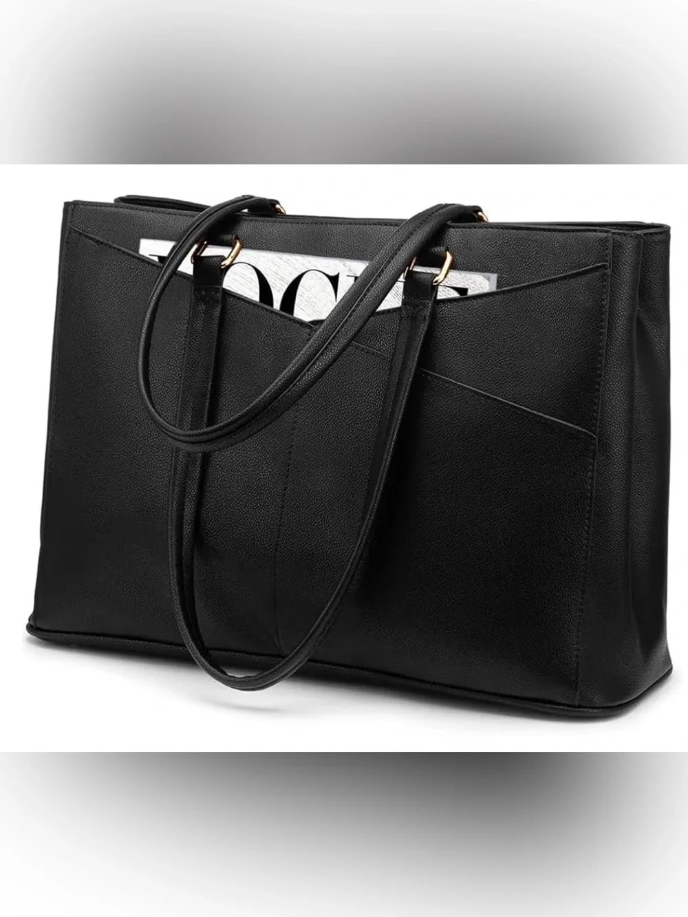 Black Tote Bag with Front Pocket